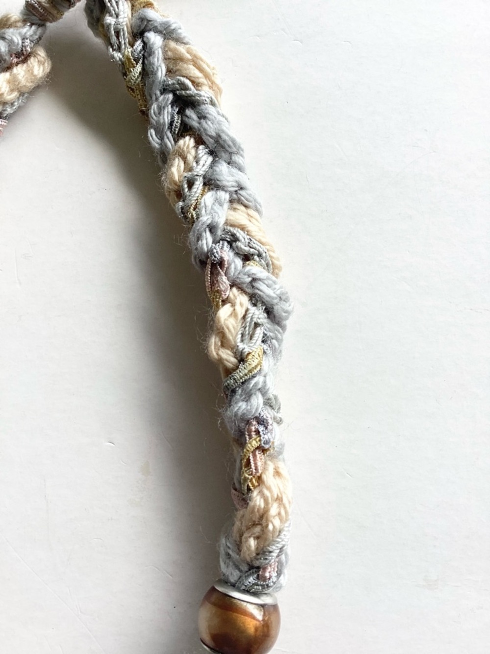 Necklace Hand Crafted Braided Boho Beaded Silver Grey Cream 18” - Picture 6 of 14